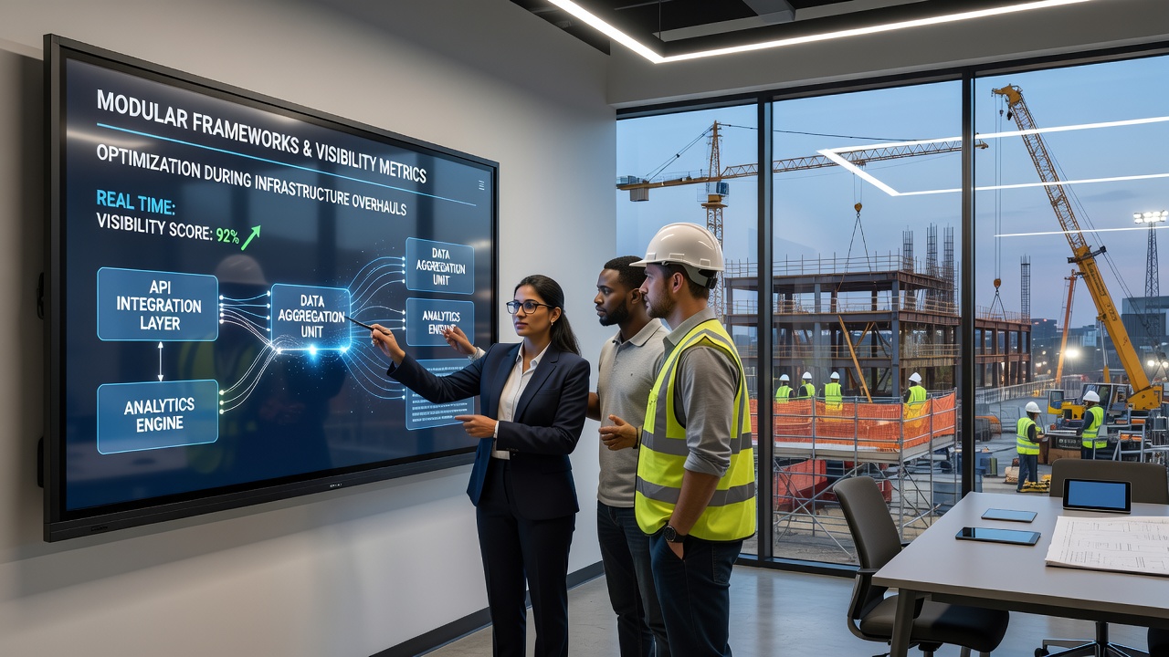 Dashboard displaying real-time visibility metrics from multiple modular infrastructure components during an active upgrade